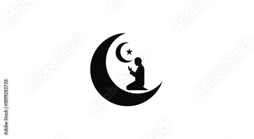 Islamic crescent moon with praying figure a striking silhouette