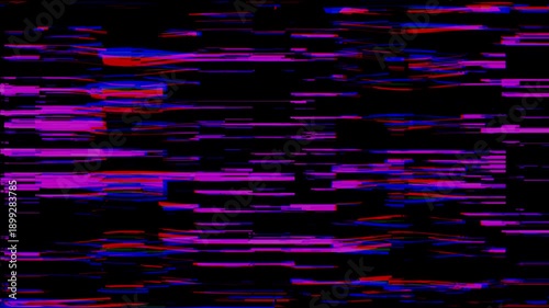 Vibrant colorful VHS glitch background. Distorted analog tape signal with heavy static noise and flickering interference. Premium retro video damage