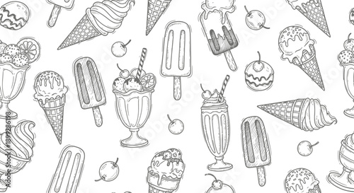 Delicious Ice Cream Treats, Desserts, Summer Vibes, Patterns, Illustration