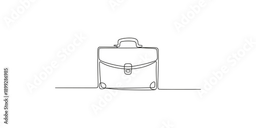 A continuous line drawing illustration of a professional business briefcase, symbolizing work and travel