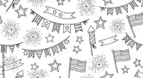 Fireworks Celebration, Stars and Stripes, Festive Patterns, Illustration