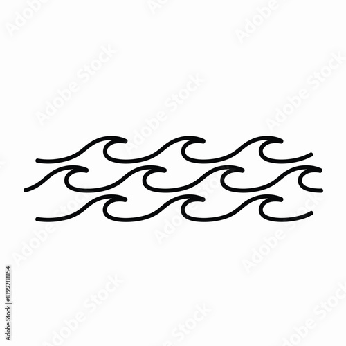 Simple black and white illustration of repeating ocean waves