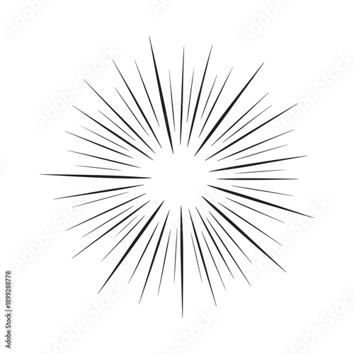 Black starburst graphic radiating lines from a central point on white