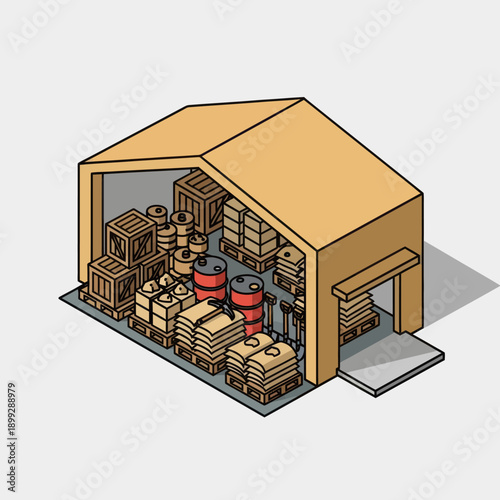 Warehouse Storage Facility with Cardboard Boxes.