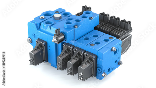 Tableau sur toile Compact blue hydraulic directional valve with load sensing 3d render