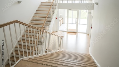 Sophisticated stairs in contemporary architectural home with bright allure