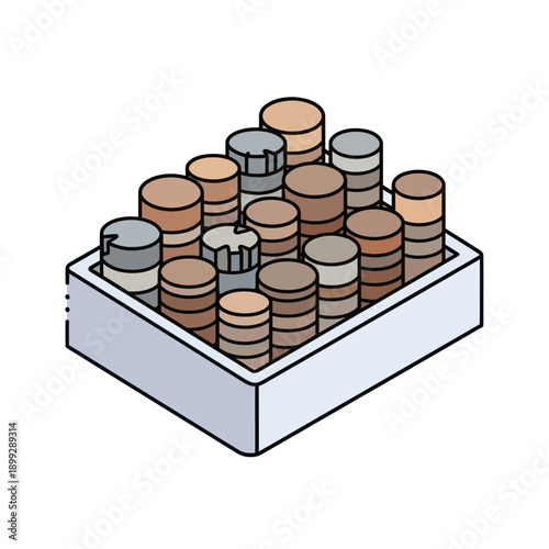 Stack of Coins in Container Box.