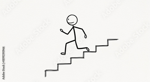 Stick figure running up stairs simple drawing.