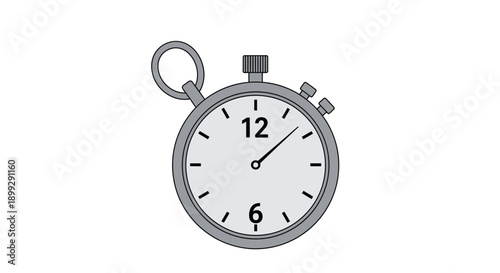 Vector illustration of a precision chrome stopwatch chronometer isolated on a white background for timing sport race speed and accuracy by counting every second and minute