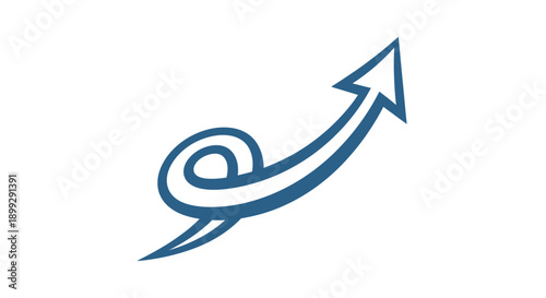 An abstract blue 3D arrow vector illustration representing a business growth concept with a successful upward direction sign and a modern circular web icon design