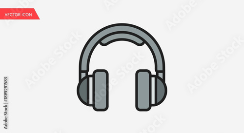 Vector illustration of a stereo music headset icon isolated on a white background featuring a modern audio technology symbol for web and entertainment equipment design