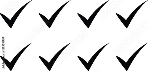 Check mark icons set featuring multiple approval ticks for confirmation, validation, success, completion, and correct decision concepts