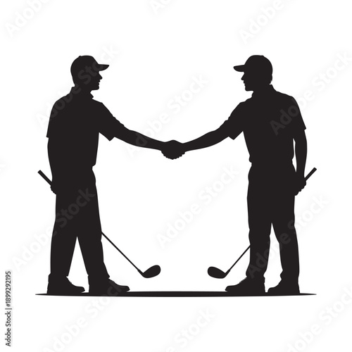 Two golfers shaking hands a silhouette illustration representing sportsmanship and agreement