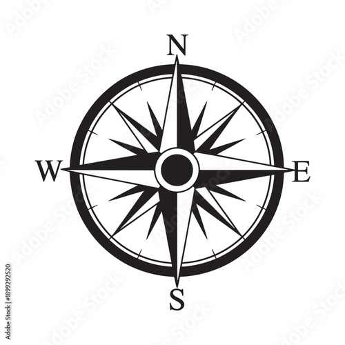 A classic compass rose illustration displaying cardinal directions and navigational points