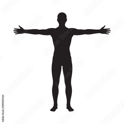 Black silhouette of a human figure with arms outstretched facing forward