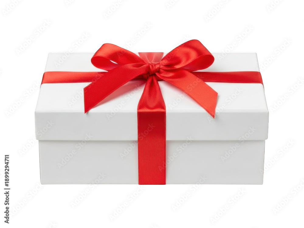 Fototapeta premium White gift box with red ribbon isolated on transparent background