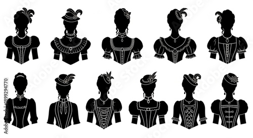 Vintage Victorian Women Silhouettes Elegant Fashion.