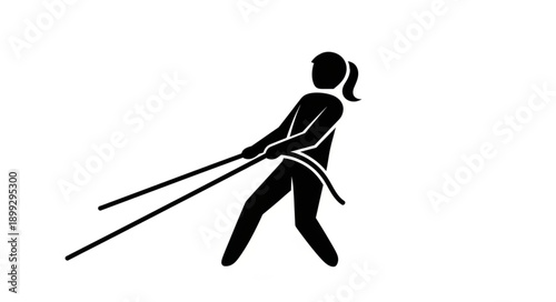 Woman pulling rope silhouette icon symbol.