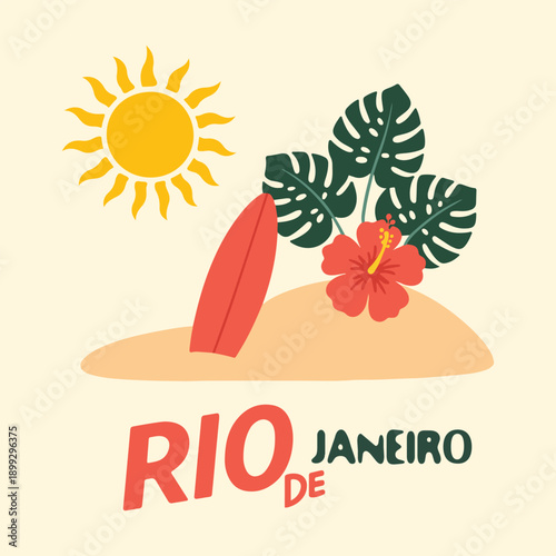 Rio de janeiro. Copacabana beach graphic print design. Rio de Janeiro watercolor painting. Copacabana beach art. Summer good vibes vector graphic design for poster. Shirt print Rio de Janeiro vector i