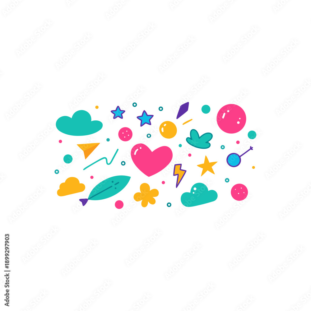 Fototapeta premium Colorful doodle elements vector design art on transparent background