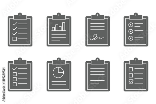set of clipboard or checklist icons in a flat style