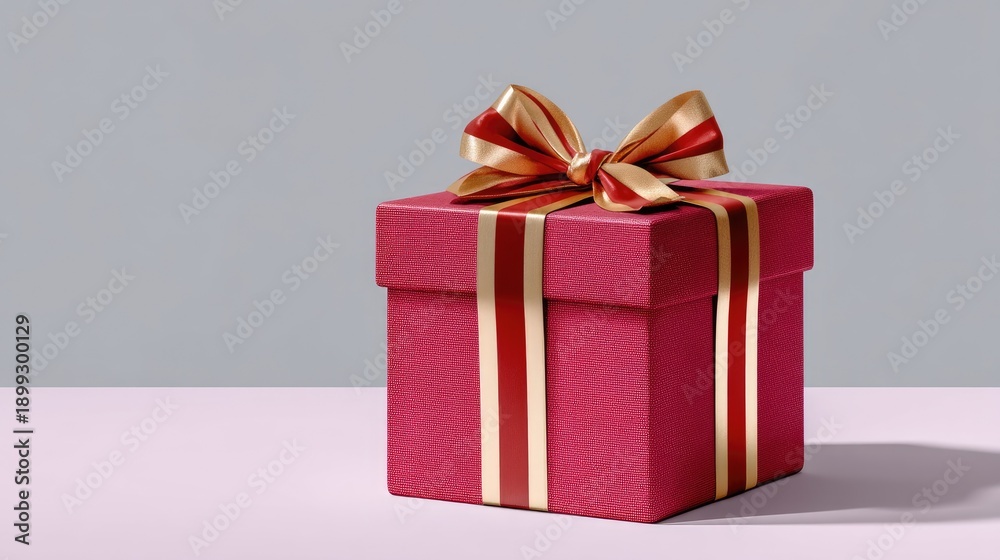 Fototapeta premium Vibrant Pink Gift Box with Elegant Golden Bow on Soft Background for Celebrations, Special Occasions, or Holiday Themes