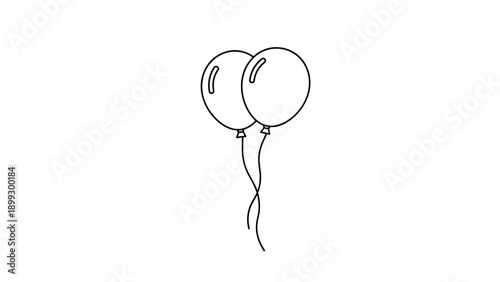 Simple black and white line art illustration of two balloons tied together with strings for children's coloring activities.