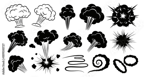 Cartoon Smoke Clouds White Steam And Vapor Puffs Explosion And Dust Swirl Elements Fog And Mist Shapes Comic Style Air Blast Game Graphics
