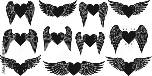 Heart With Angel Wings Abstract Doodle Love Romantic Tattoo And Valentines Day Holiday Wedding Invitation Card Hand Drawn Design