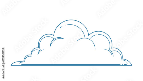 Detailed blue line art illustration of a fluffy cumulus cloud, representing fair weather, sky, and nature on a clean white background.