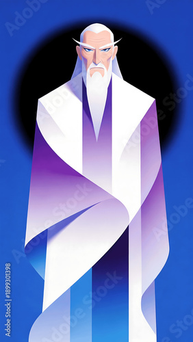 Illustration of an Elderly Man with White Hair and Beard in Purple Robe