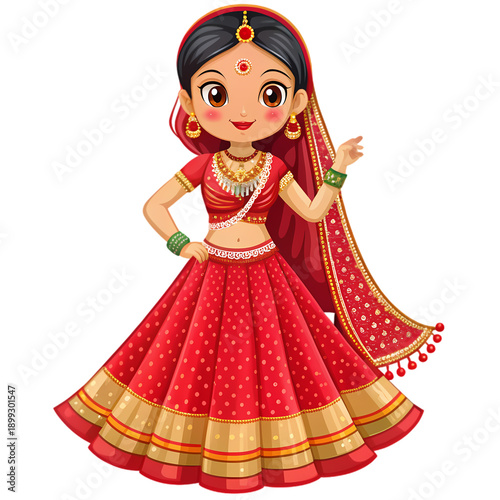 Vibrant Illustration of a Bride in Traditional Indian Attire