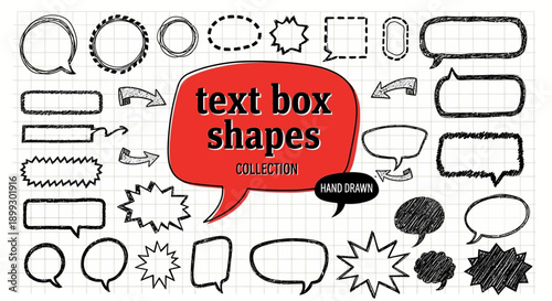 A collection of hand-drawn speech bubble and text box shapes in various styles and forms.
