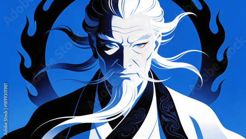 Illustration of an Ancient Style Man with White Hair and Long Beard