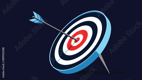 Circular target board with an arrow hitting close to the center, representing goals, focus, and successful marketing strategies.