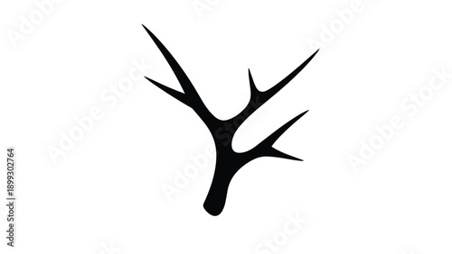 Black silhouette of a deer antler with sharp points isolated on a white background for hunting and wildlife themed designs.