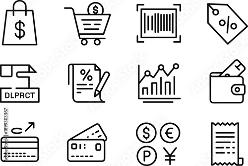 Shopping and ecommerce outline icons set for commercial project marketing business web design