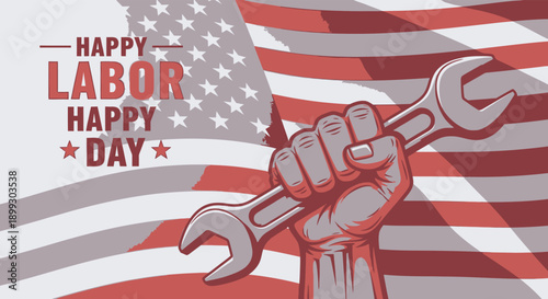 Labor day celebration with patriotic american flag and tools honoring workers