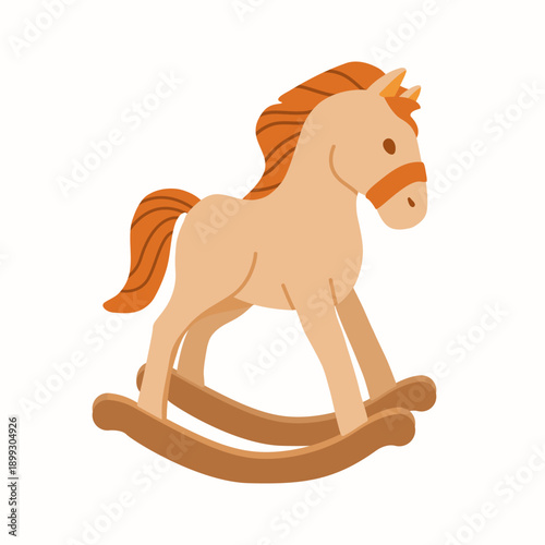 Rocking Horse Wooden Toy Illustration Happy Pony Children Nursery Decoration