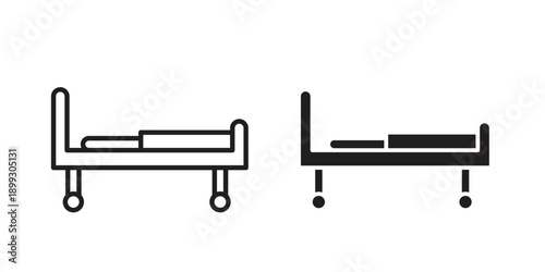 Hospital bed icon in a simple, black and white style.