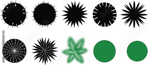 Top view tree and bush shadows silhouettes set, abstract circular shapes for landscape design, map symbols, and vector illustration