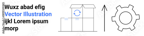 Open box with recycling arrow, upward arrow, and gear icon symbolizing efficiency, progress, sustainability, and innovation. Ideal for logistics, productivity, business strategy eco solutions