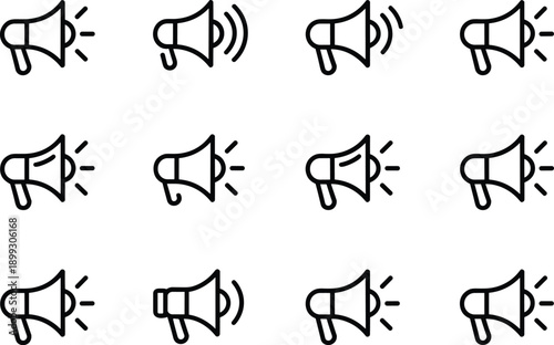 Loudspeaker megaphone icons set representing marketing advertising announcement and alerts