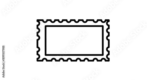 Simple black outline icon of a rectangular postage stamp with wavy edges on a white background.