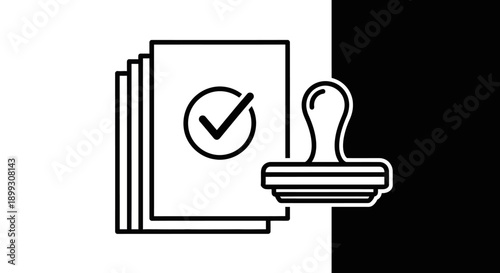 Official documents with a checkmark and a rubber stamp, symbolizing approval and verification processes.
