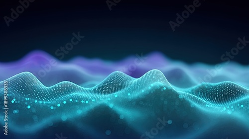 Abstract Waves of Light Particles in Gradient Colors Creating a Sense of Depth and Movement on Dark Background for Technology and Design Themes