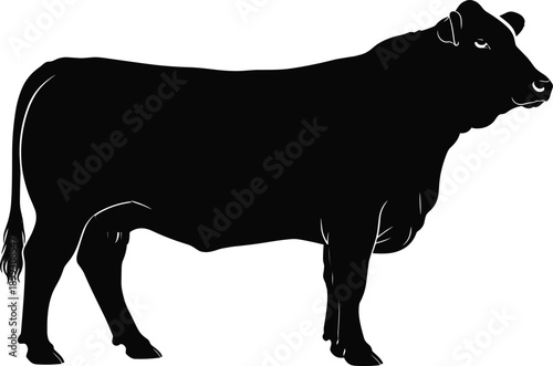 Black cow silhouette vector illustration in profile view, farm animal icon for agriculture, dairy, livestock, rural and educational design.