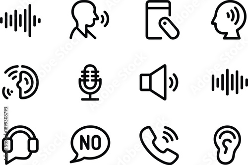 Communication icons with phone handset speech bubbles and human profiles for audio messaging