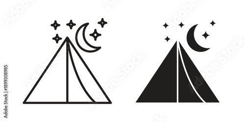 Night camping icon in a simple, black and white style.