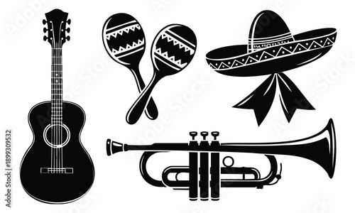 Bundle Cinco De Mayo silhouette musical instruments and festive sombrero hat
